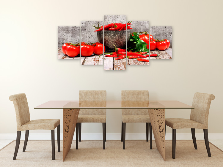 Canvas Print Red Vegetables (5-part) Concrete Wide - Still Life of Bell Peppers 107958 additionalImage 3