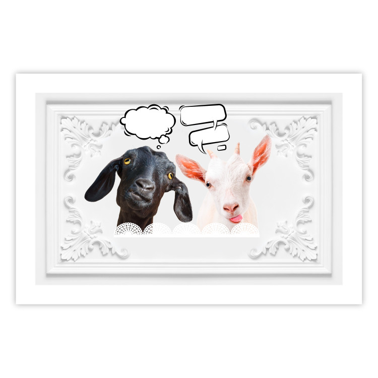 Wall Poster Funny goats - humorous composition with a black and white animal 114358