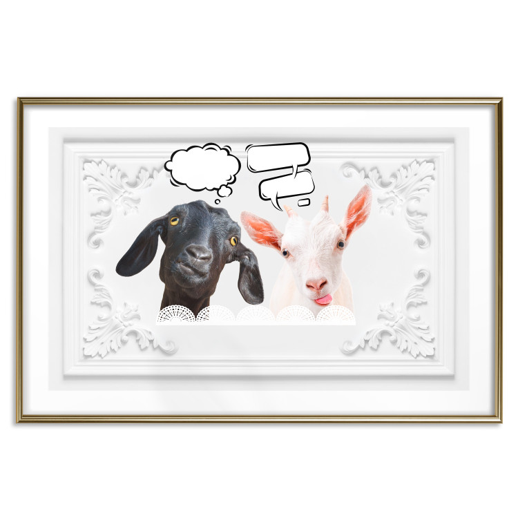 Wall Poster Funny goats - humorous composition with a black and white animal 114358 additionalImage 19