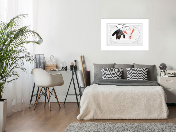 Wall Poster Funny goats - humorous composition with a black and white animal 114358 additionalImage 2