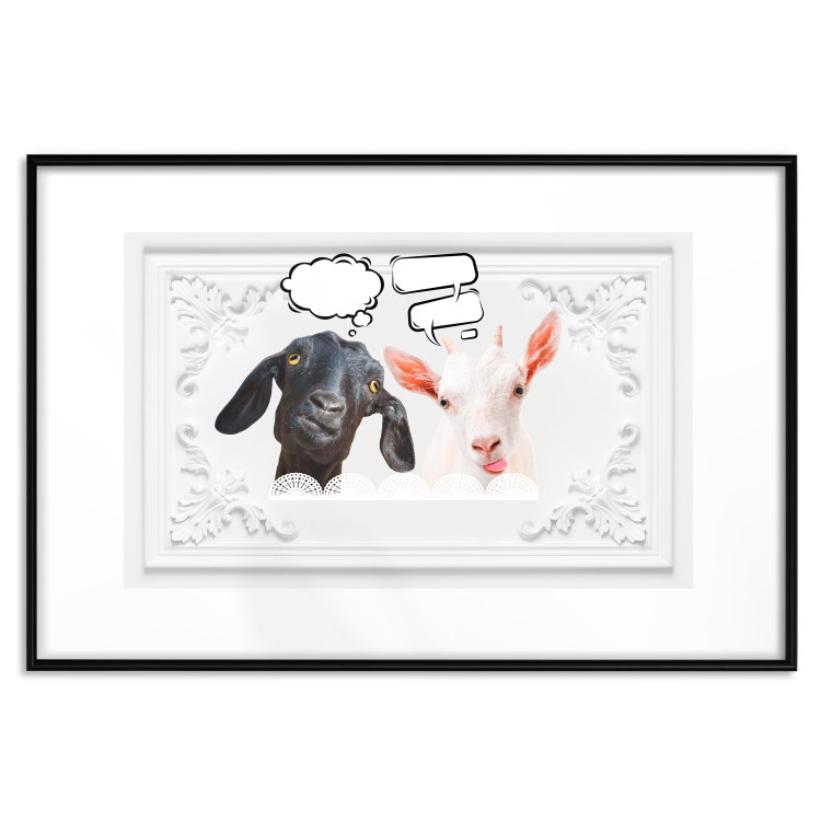 Wall Poster Funny goats - humorous composition with a black and white animal 114358 additionalImage 15