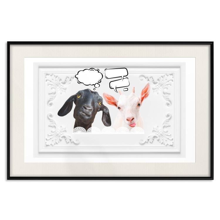 Wall Poster Funny goats - humorous composition with a black and white animal 114358 additionalImage 16