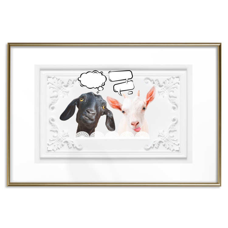 Wall Poster Funny goats - humorous composition with a black and white animal 114358 additionalImage 12