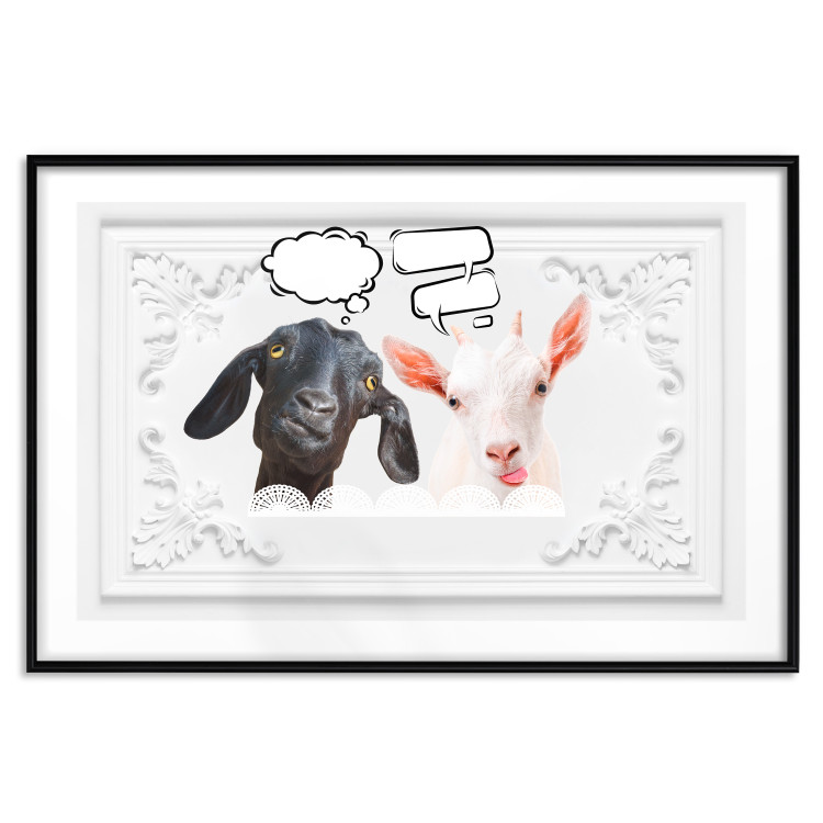 Wall Poster Funny goats - humorous composition with a black and white animal 114358 additionalImage 20