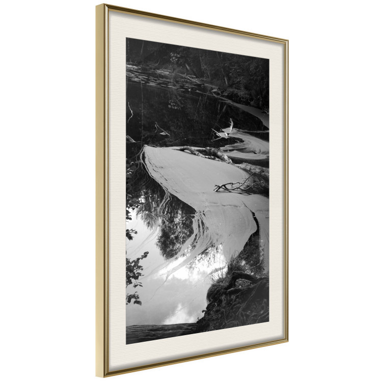 Wall Poster Pond - black and white landscape of a calm lake surface with gray streaks 115058 additionalImage 14