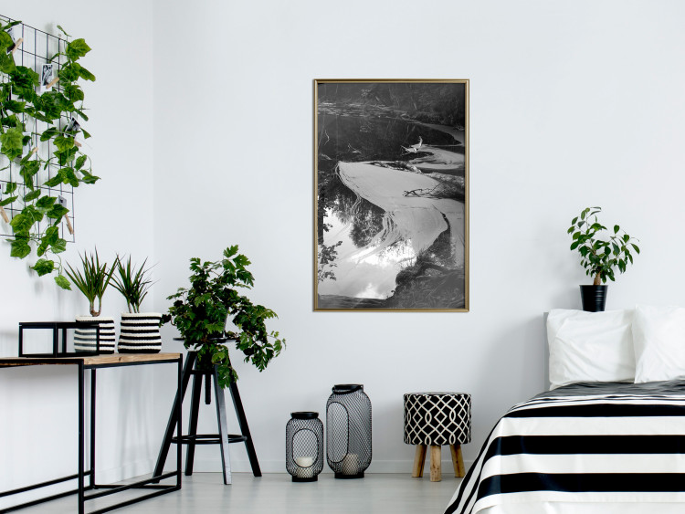 Wall Poster Pond - black and white landscape of a calm lake surface with gray streaks 115058 additionalImage 11