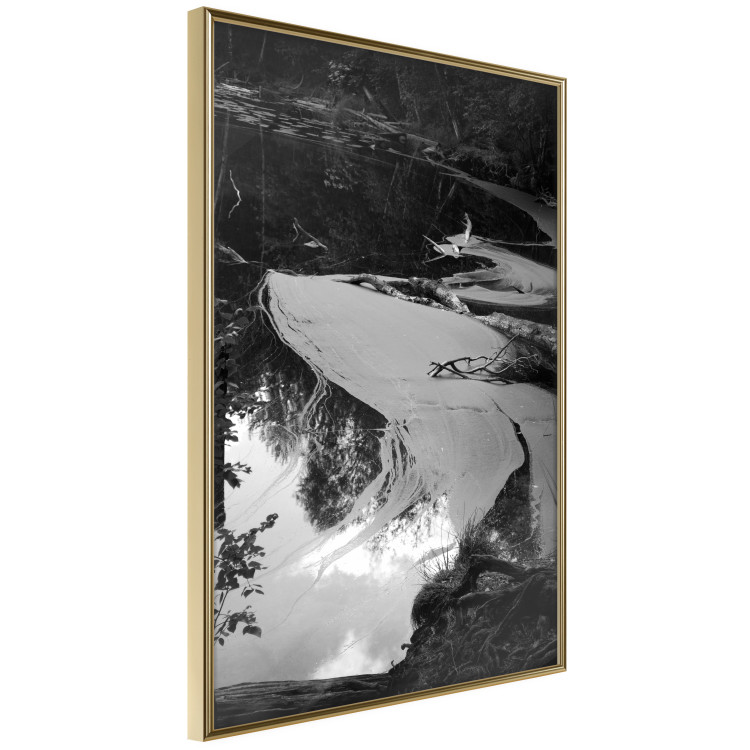 Wall Poster Pond - black and white landscape of a calm lake surface with gray streaks 115058 additionalImage 4