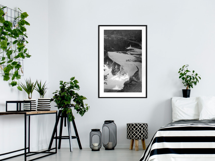 Wall Poster Pond - black and white landscape of a calm lake surface with gray streaks 115058 additionalImage 10