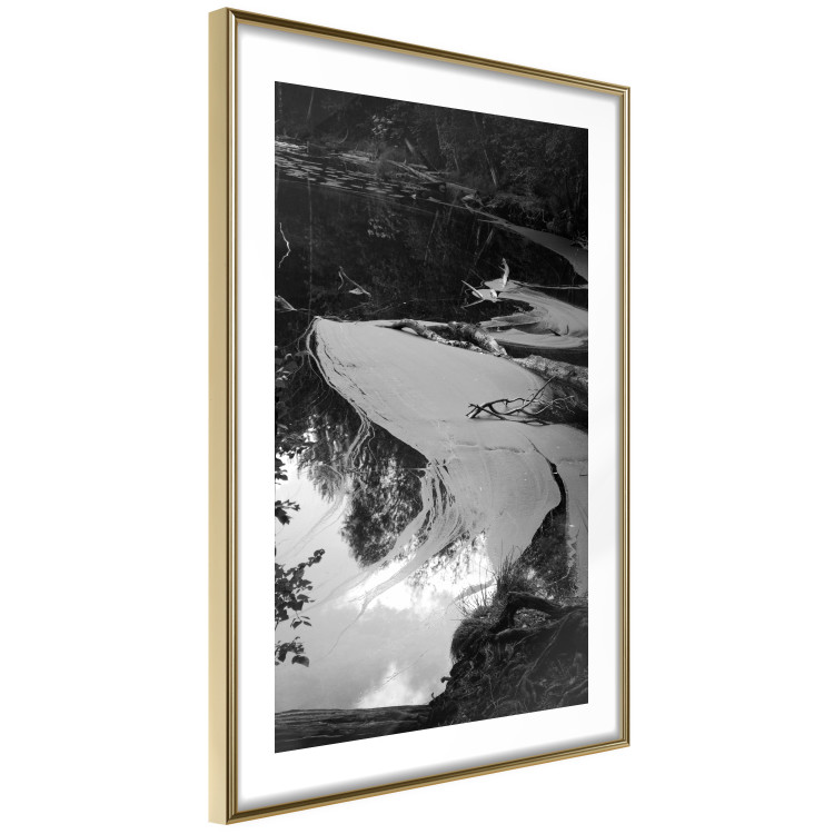 Wall Poster Pond - black and white landscape of a calm lake surface with gray streaks 115058 additionalImage 12