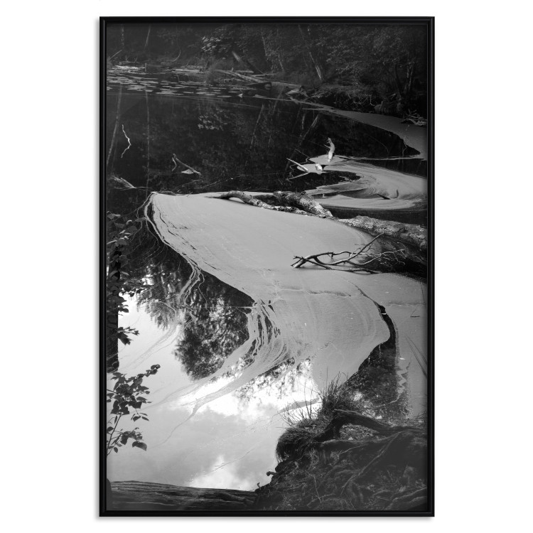 Wall Poster Pond - black and white landscape of a calm lake surface with gray streaks 115058 additionalImage 24