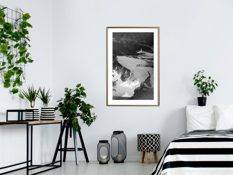 Wall Poster Pond - black and white landscape of a calm lake surface with gray streaks 115058 additionalImage 15