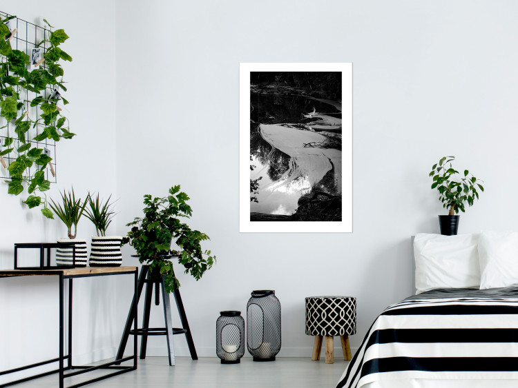 Wall Poster Pond - black and white landscape of a calm lake surface with gray streaks 115058 additionalImage 9