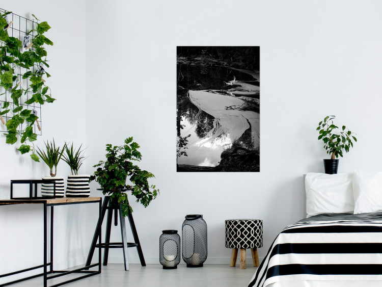 Wall Poster Pond - black and white landscape of a calm lake surface with gray streaks 115058 additionalImage 23