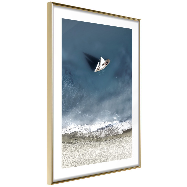 Wall Poster Yacht at sea - landscape of a solitary boat by the sea shore from a bird's eye view 115158 additionalImage 6