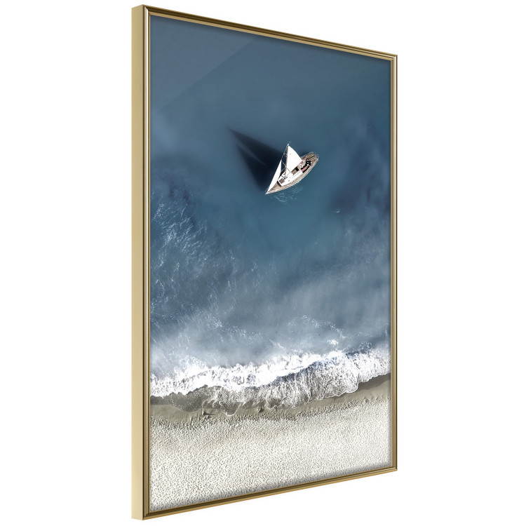 Wall Poster Yacht at sea - landscape of a solitary boat by the sea shore from a bird's eye view 115158 additionalImage 12