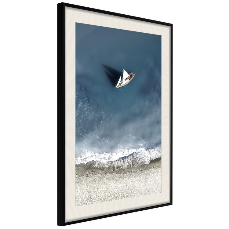 Wall Poster Yacht at sea - landscape of a solitary boat by the sea shore from a bird's eye view 115158 additionalImage 3