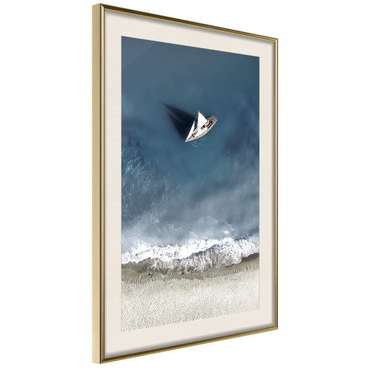 Wall Poster Yacht at sea - landscape of a solitary boat by the sea shore from a bird's eye view 115158 additionalImage 2