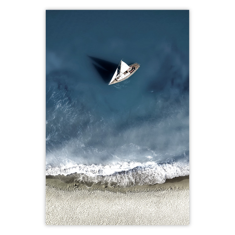 Wall Poster Yacht at sea - landscape of a solitary boat by the sea shore from a bird's eye view 115158