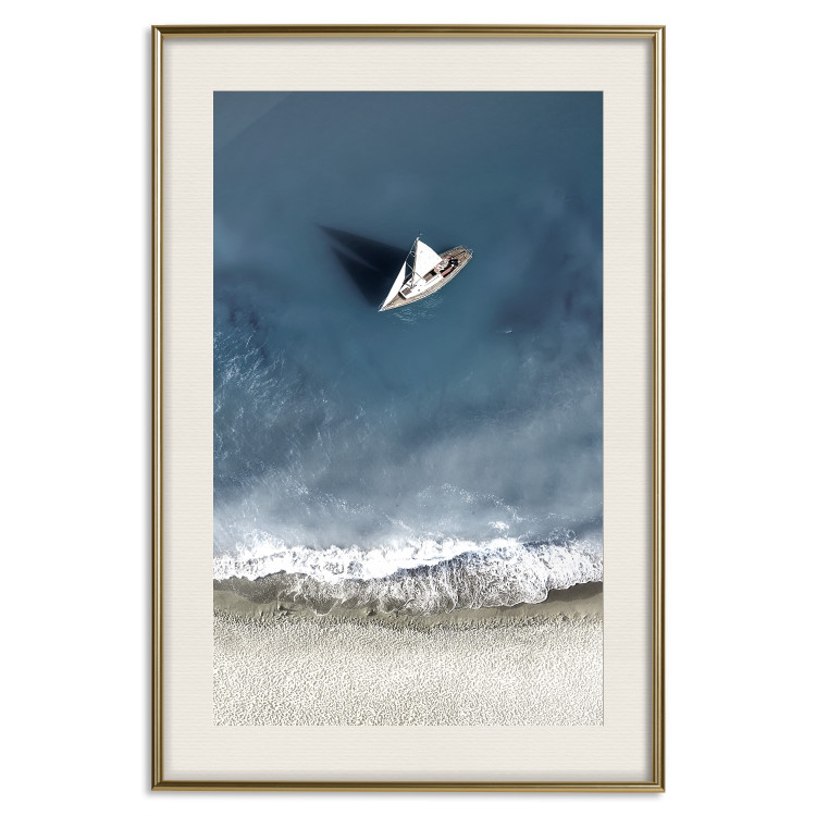 Wall Poster Yacht at sea - landscape of a solitary boat by the sea shore from a bird's eye view 115158 additionalImage 25