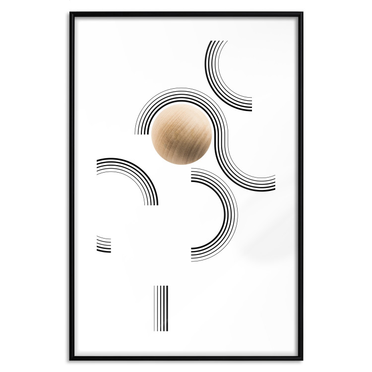 Poster Blocked Sphere - black and white geometric abstraction with wood 116558 additionalImage 15