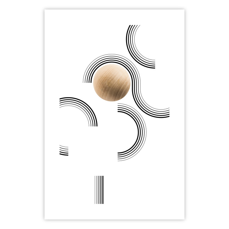 Poster Blocked Sphere - black and white geometric abstraction with wood 116558 additionalImage 19