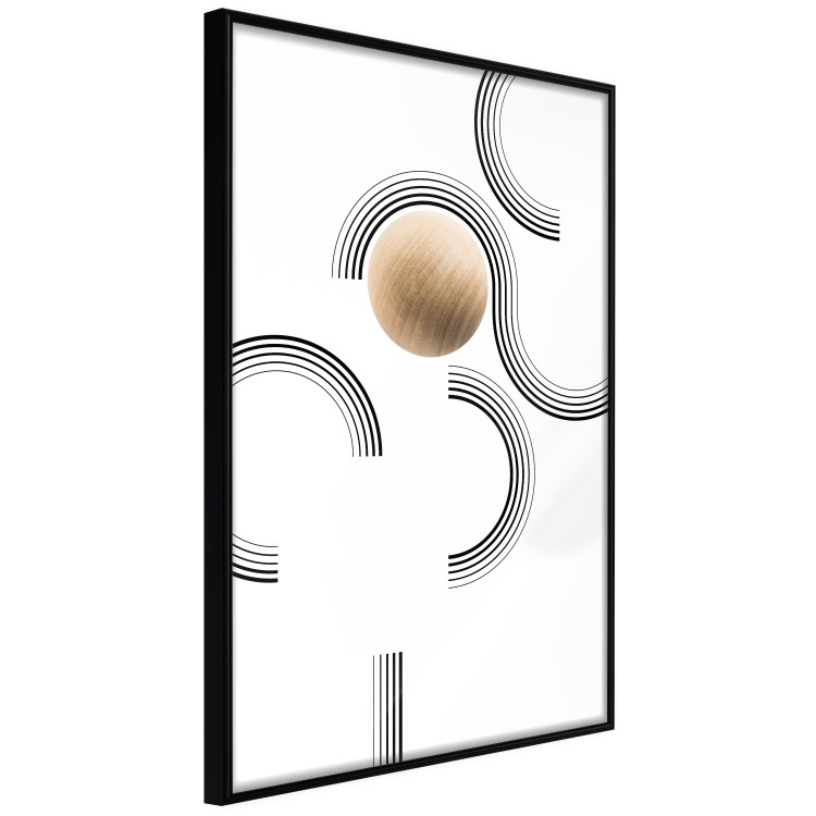 Poster Blocked Sphere - black and white geometric abstraction with wood 116558 additionalImage 10