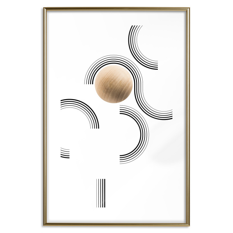 Poster Blocked Sphere - black and white geometric abstraction with wood 116558 additionalImage 14