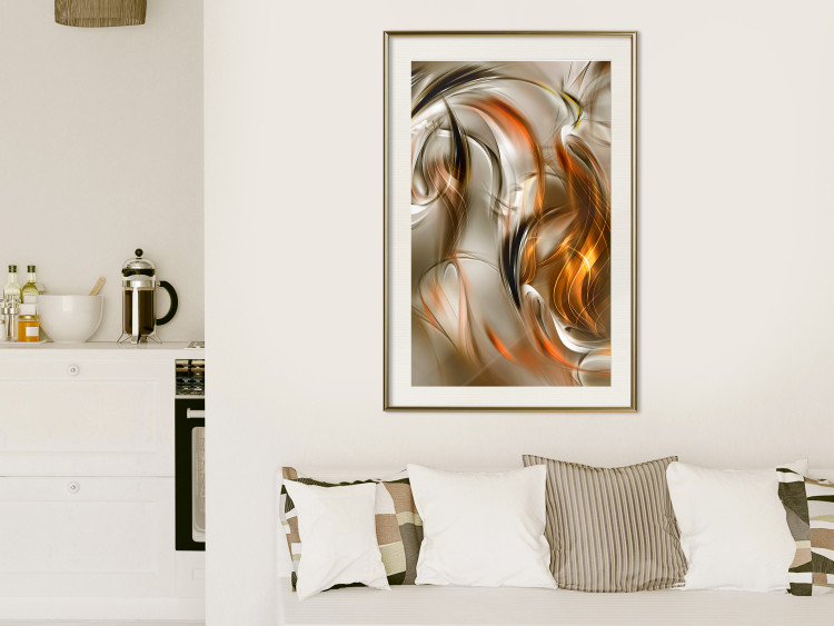 Wall Poster Autumn Wind - abstract golden and silver swirling waves 123858 additionalImage 21