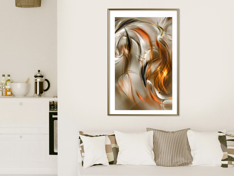 Wall Poster Autumn Wind - abstract golden and silver swirling waves 123858 additionalImage 15