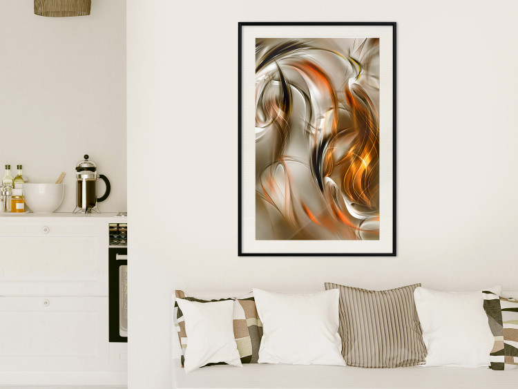 Wall Poster Autumn Wind - abstract golden and silver swirling waves 123858 additionalImage 22