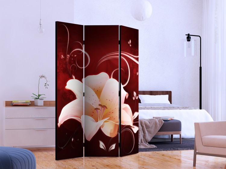 Room Divider Screen Love Message (3-piece) - beautiful white lily and red background 124058 additionalImage 2