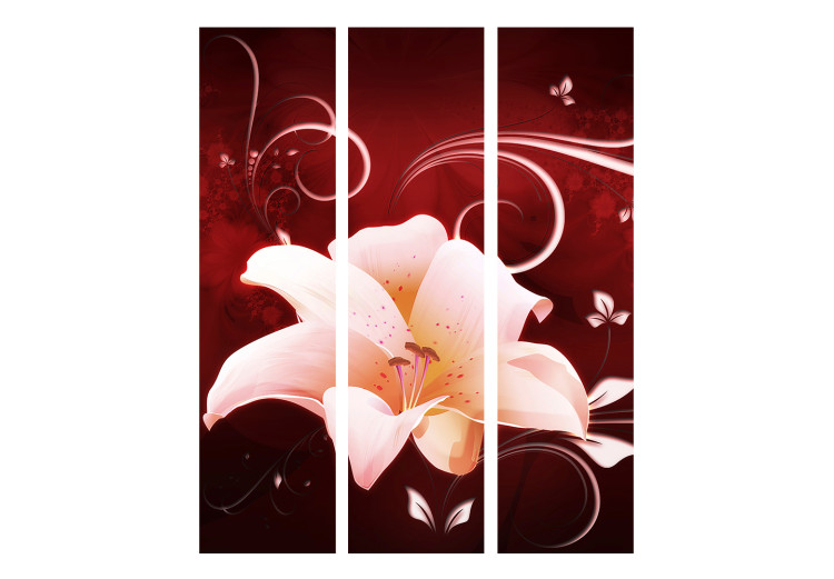 Room Divider Screen Love Message (3-piece) - beautiful white lily and red background 124058 additionalImage 3