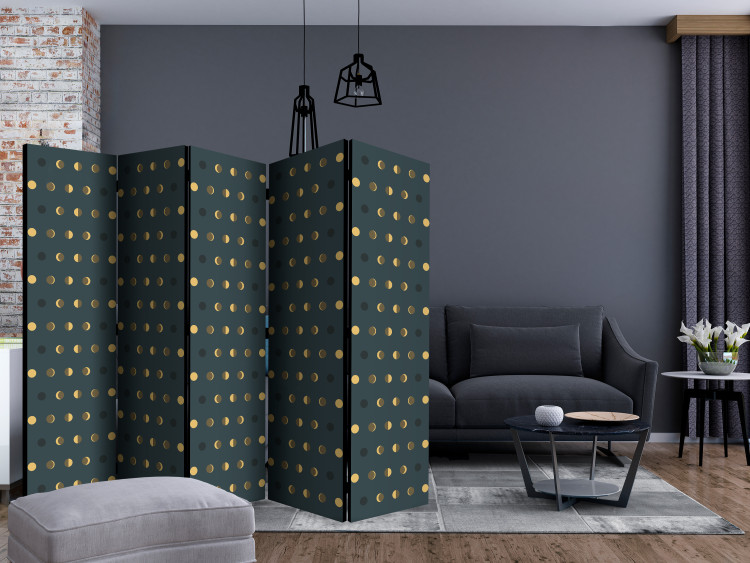 Room Separator Polka Dots II (5-piece) - golden dots pattern on a dark background 124158 additionalImage 4