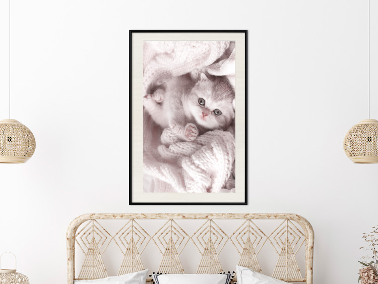 Wall Poster Rest Lover - cat wrapped in a pink woolen blanket 124458 additionalImage 24