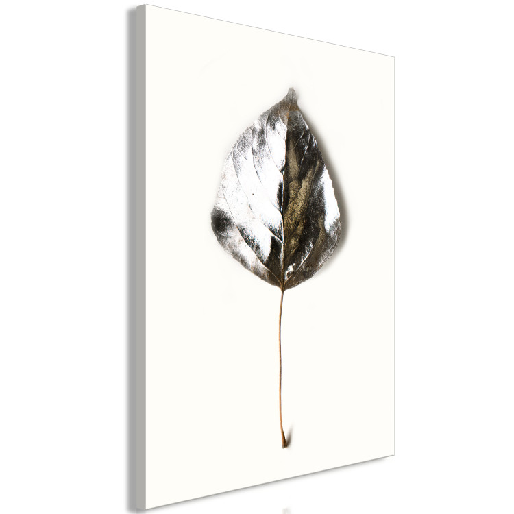 Canvas Print Leaf in glamor style - silver plant motif on beige background 124958 additionalImage 2