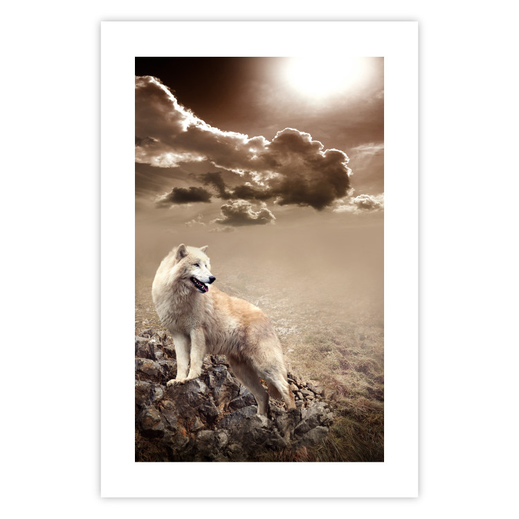 Poster Guardian of Clouds - wild wolf against a sky with clouds in sepia motif 126358 additionalImage 19