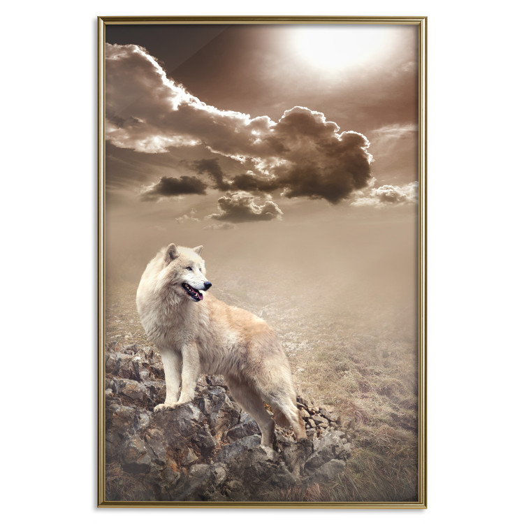 Poster Guardian of Clouds - wild wolf against a sky with clouds in sepia motif 126358 additionalImage 17