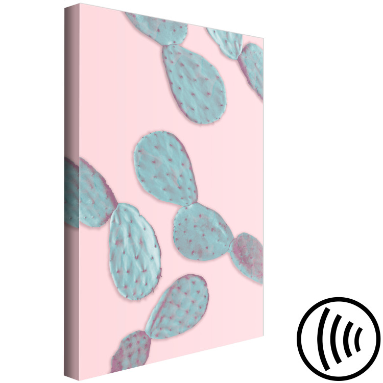 Canvas Art Print Pastel prickly pear - green cactus leaves on a pink background 128758 additionalImage 6