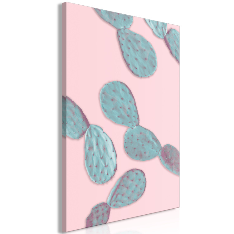 Canvas Art Print Pastel prickly pear - green cactus leaves on a pink background 128758 additionalImage 2