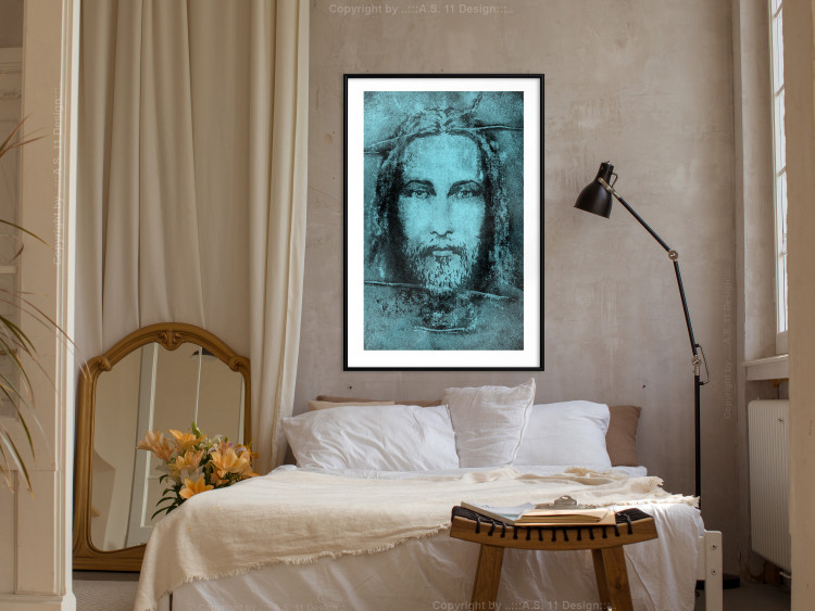 Poster Turin Shroud in Turquoise - sacred composition with a portrait of Jesus 129358 additionalImage 18