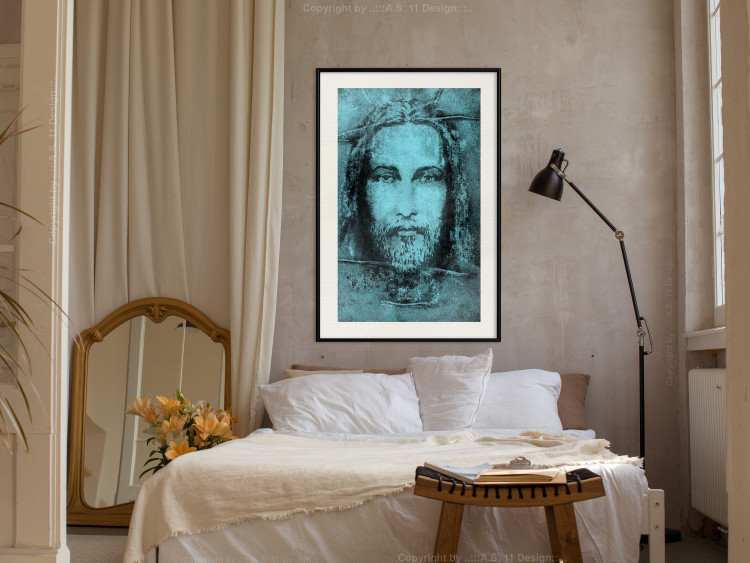 Poster Turin Shroud in Turquoise - sacred composition with a portrait of Jesus 129358 additionalImage 24