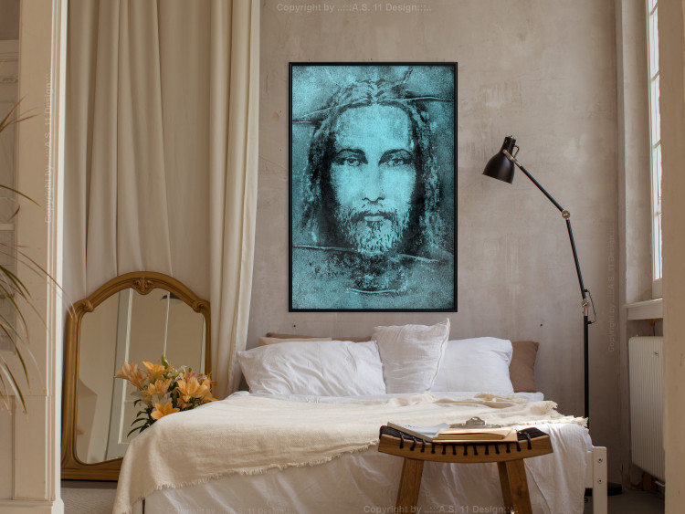 Poster Turin Shroud in Turquoise - sacred composition with a portrait of Jesus 129358 additionalImage 6
