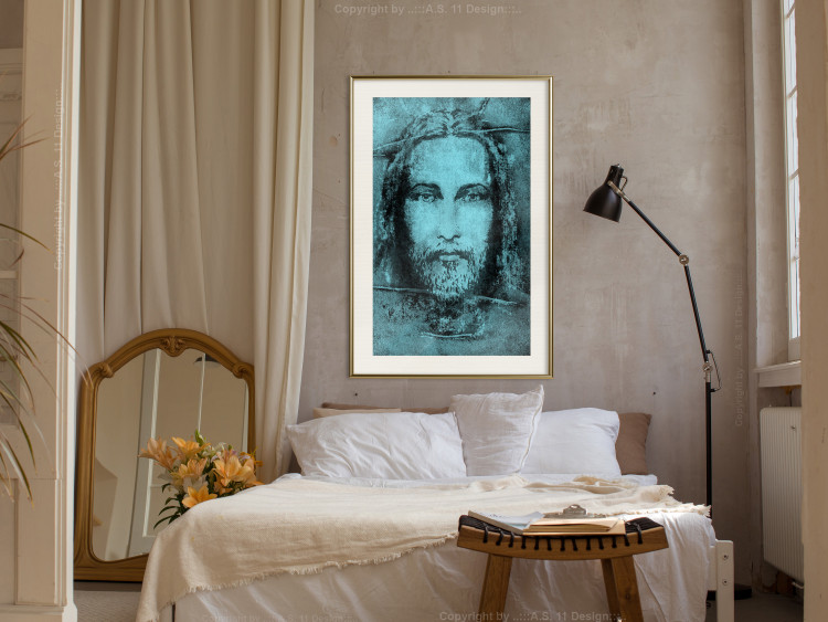 Poster Turin Shroud in Turquoise - sacred composition with a portrait of Jesus 129358 additionalImage 22