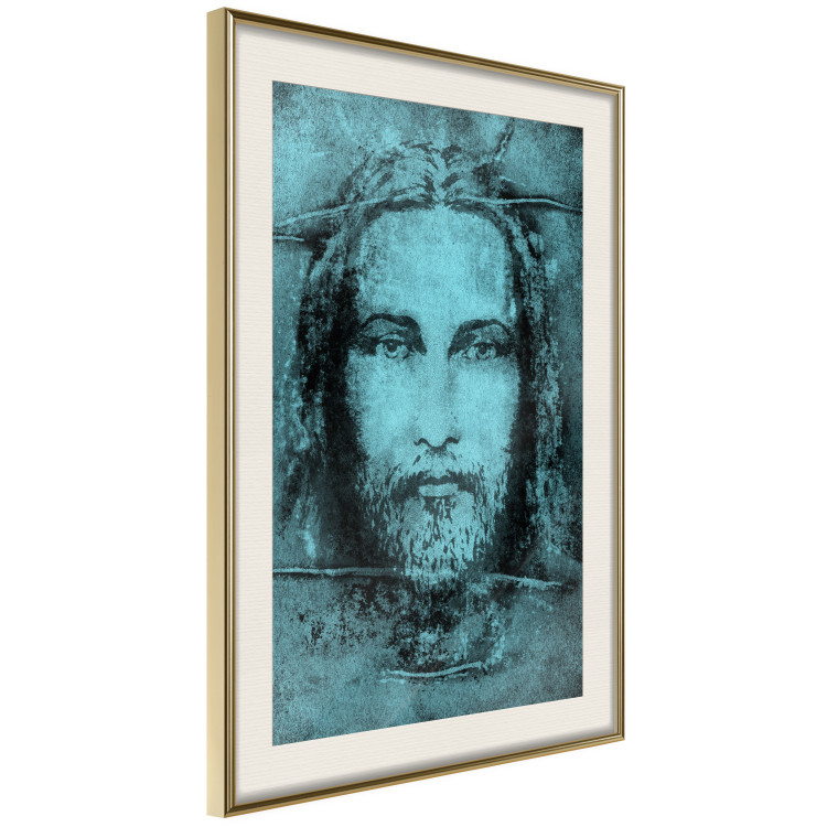 Poster Turin Shroud in Turquoise - sacred composition with a portrait of Jesus 129358 additionalImage 3