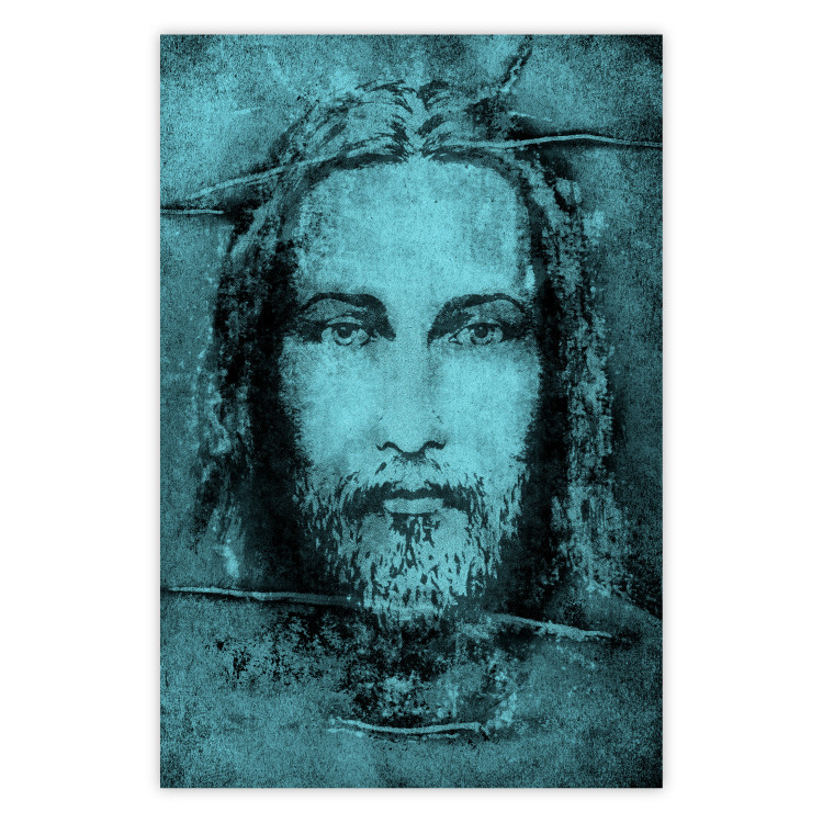 Poster Turin Shroud in Turquoise - sacred composition with a portrait of Jesus 129358
