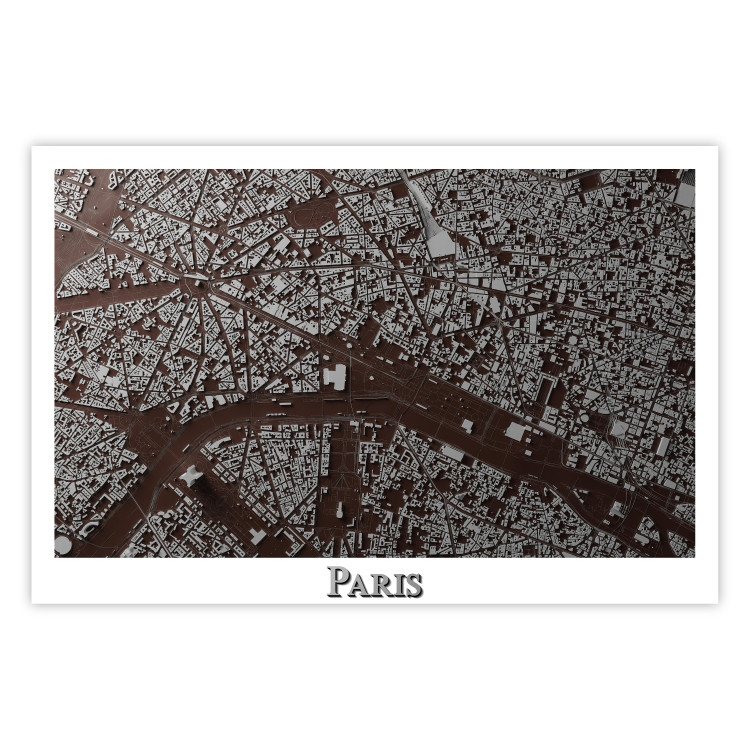 Wall Poster Brown Map of Paris - city map and English text on a white background 130758