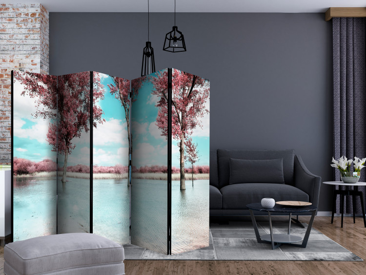 Room Separator Autumn Landscape II (5-piece) - pink trees amidst the lake 132558 additionalImage 4