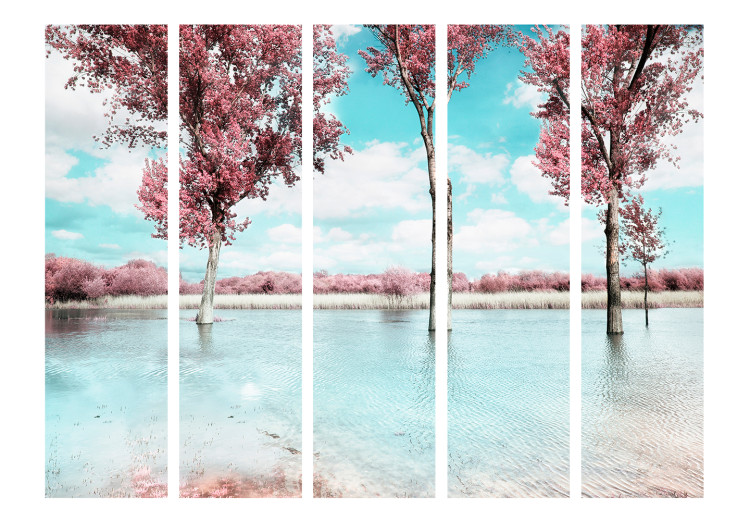 Room Separator Autumn Landscape II (5-piece) - pink trees amidst the lake 132558 additionalImage 3