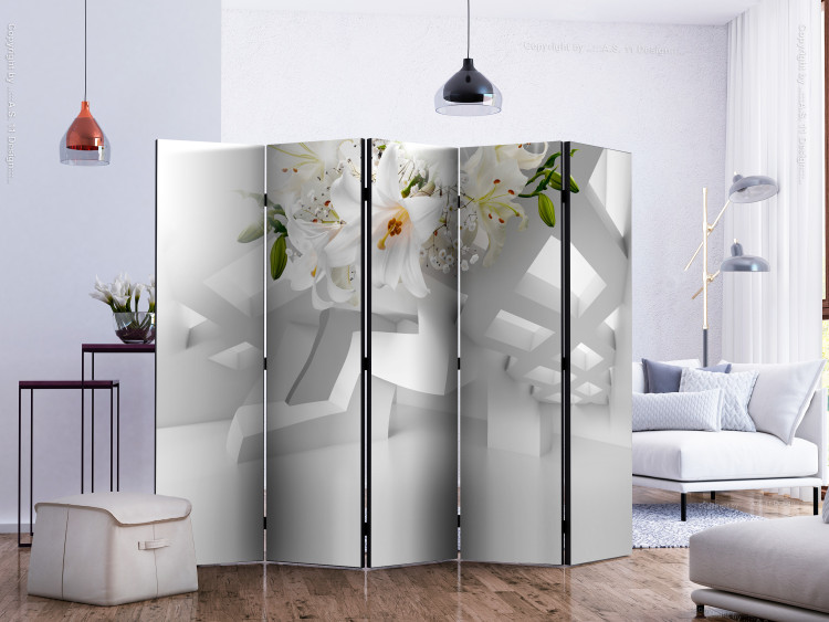 Room Divider Abstract Mirage II - lilies and geometric figures on white background 133658 additionalImage 2