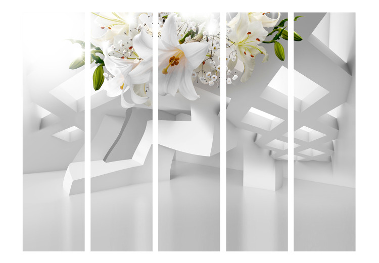 Room Divider Abstract Mirage II - lilies and geometric figures on white background 133658 additionalImage 3
